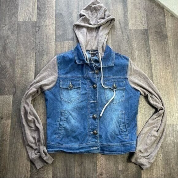 Audrey Ann Denim Hooded Jacket Size M Jean Jacket - Picture 4 of 11